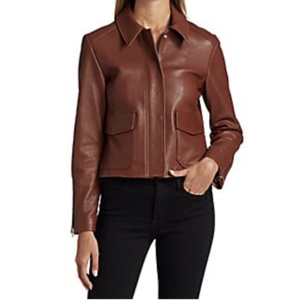 LAMARQUE Arnelle Leather Bomber Jacket Terracotta Brown Barely Worn Zip Front M